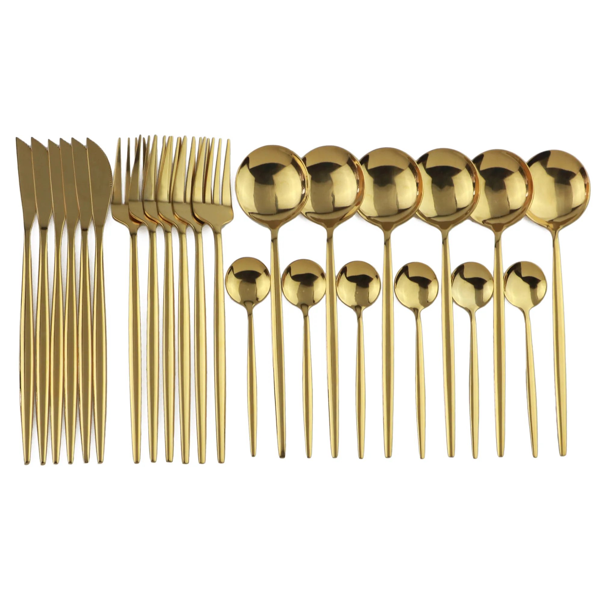 24 Uds juego de vajilla oro 18/10 cubiertos acero inoxible cuchillo tenedor cuchar|Наборы столовых приборов| |