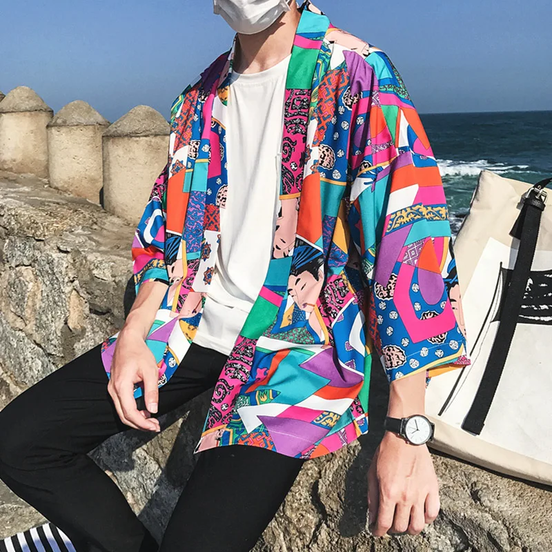 Японские Ukiyoe куртки типа кимоно 2020 мужские Harajuku уличная куртка пальто весна лето