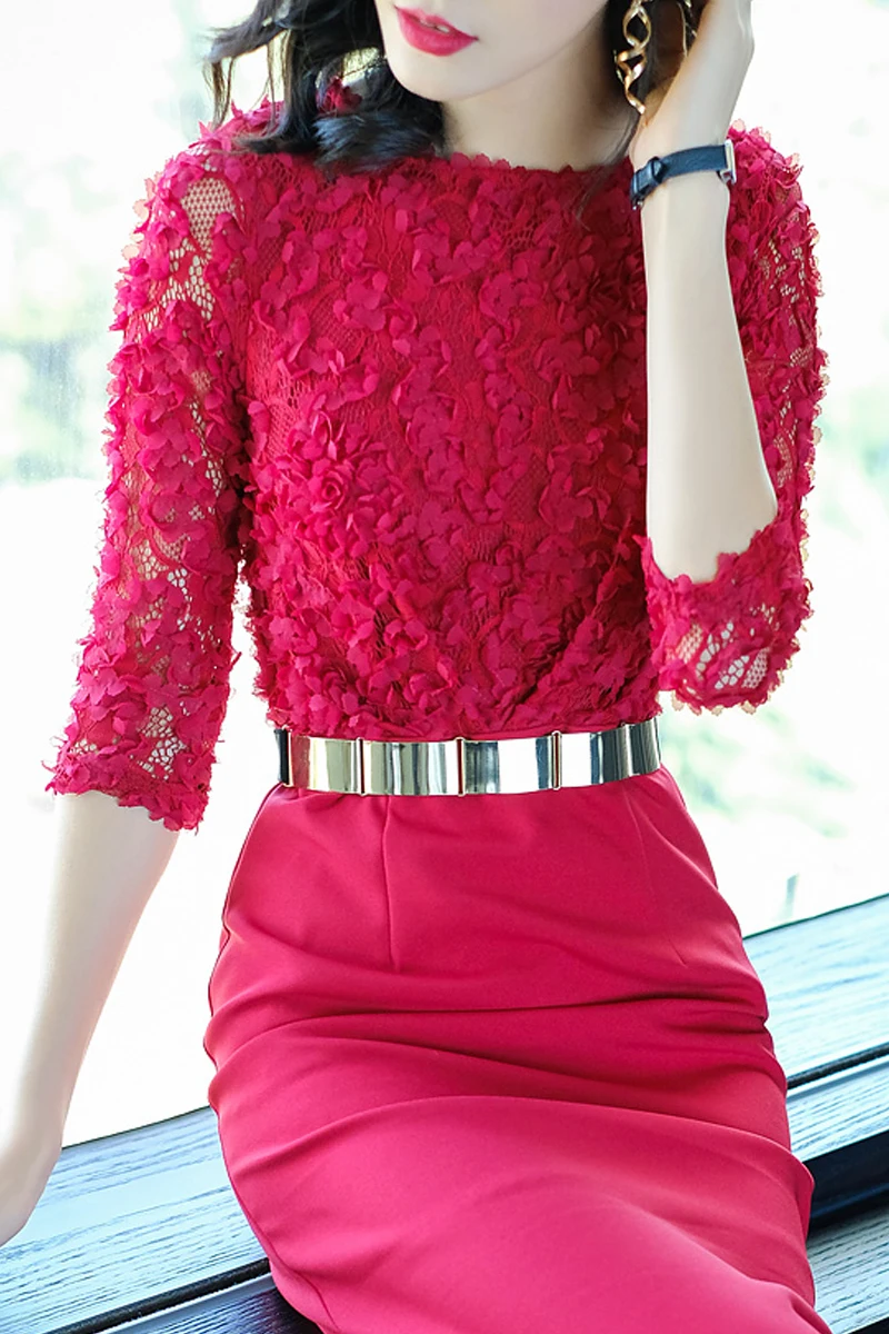 Женское офисное платье-карандаш Кружевное облегающее платье средней длины