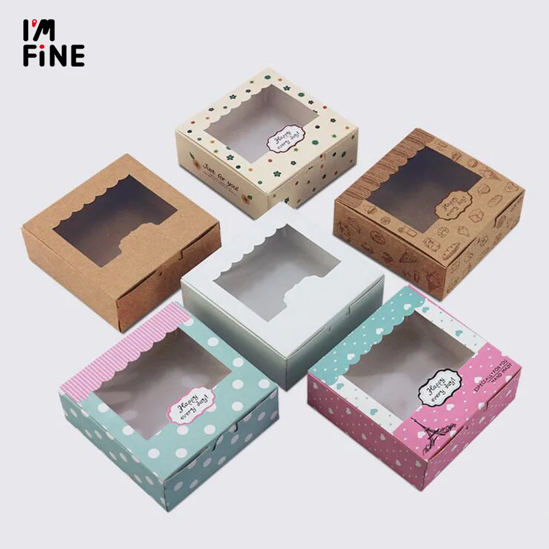 

3 sizes 20pcs Kraft paper window cake Box Packing Gift Box Candy/Biscuit/Soap/Cookie/Cupcake Display packaging Box white