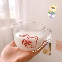 480ml kawaii boba bear cherry glass water cup clear creative milk coffee juice tea mugs drinkware breakfast dessert beer cups