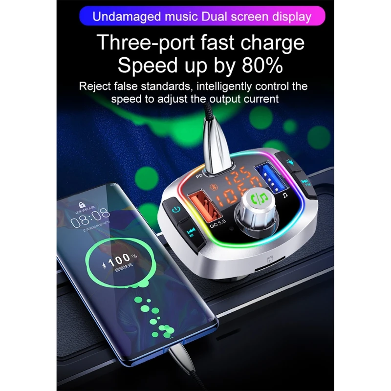 

Car Bluetooth 5.0 Wireless FM Transmitter,Quick Charge with Dual USB, PD3.0 M4YB