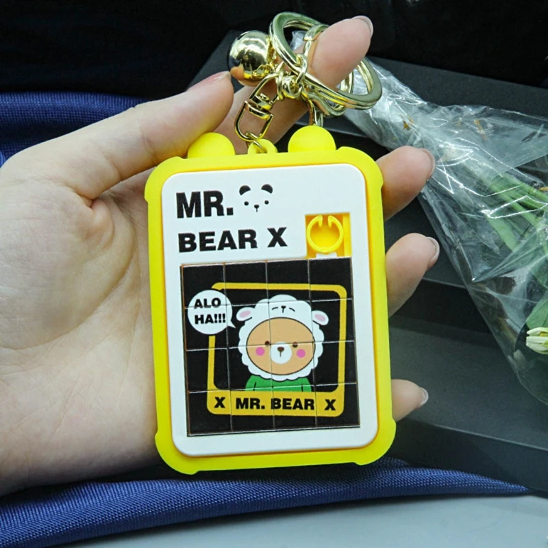 

Metal Ring Bell Portable Mini 3D Puzzle Sliding Block Keychain Pendant Cartoon Sheep Jigsaw Game Keyring Kids Toys Gifts