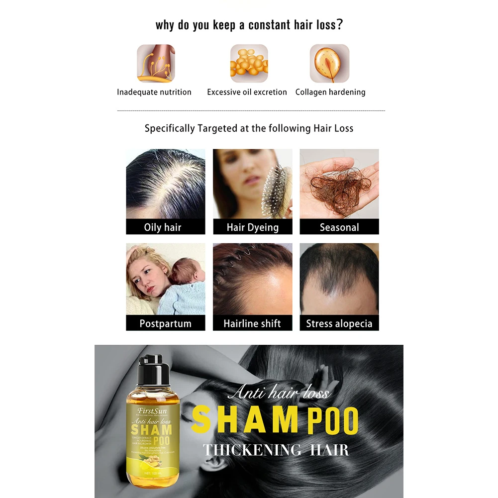 

100ml Anti Loss Unisex Oil Control Liquid Bathroom Accessories Hair Growth Shampoo Moisturizing Refreshing Ginger Extract