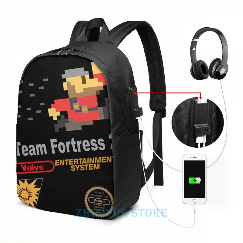 Забавный рюкзак с графическим принтом Team Fortress 2 NES USB зарядкой школьные ранцы для