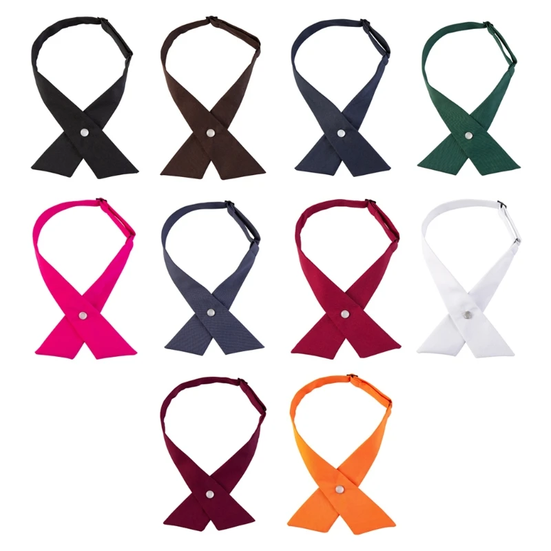 

Women Criss-Cross Bow Tie School Girl Uniform Solid Adjustable Pre Tied Necktie