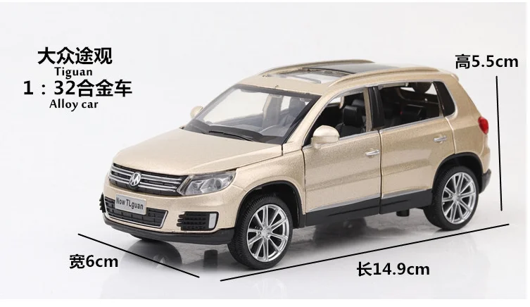 Модель автомобиля Tiguan 1: 32 внедорожник из сплава открытая дверь акусто-оптический