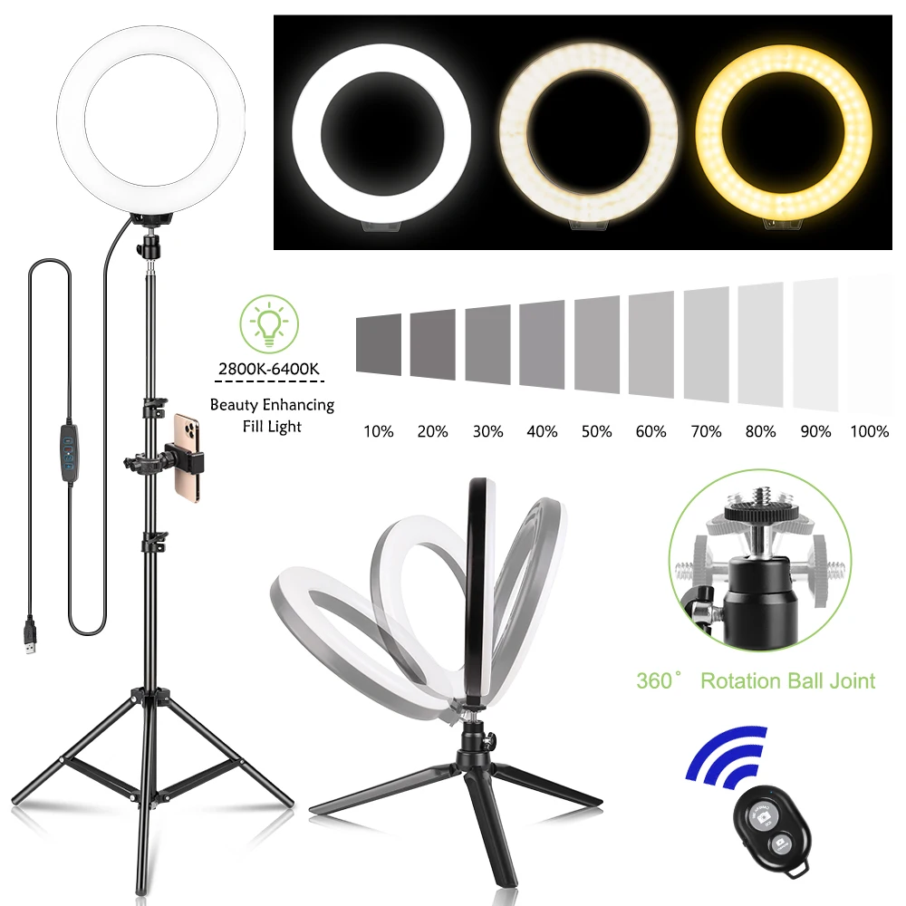 

LED Ring Light 6"/16cm With Stand Selfie Ring Supplementary Lamp Dimmable Photographic Lighting For Video Phone Live Makeup