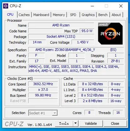 Процессор AMD 3601 Ryzen 7 1800X es R7 1800X es 3,6 GHz Восьмиядерный шестнадцп L3 = 16M 95W ZD3601BAM88F4 Socket AM4