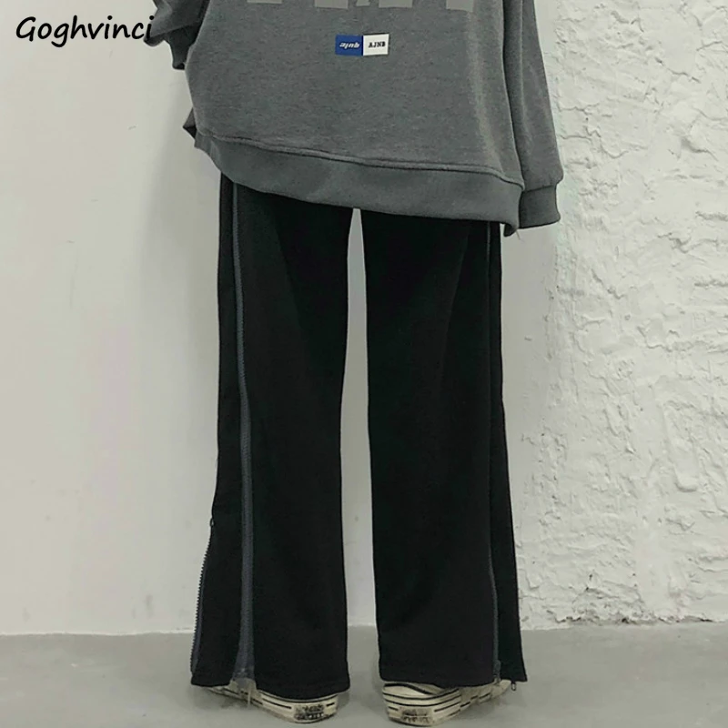 

Women Wide Leg Pant Korean Style Spring Autumn Elastic Waist Zipper Straight Trousers Side Split Loose Casual Student Pants Chic