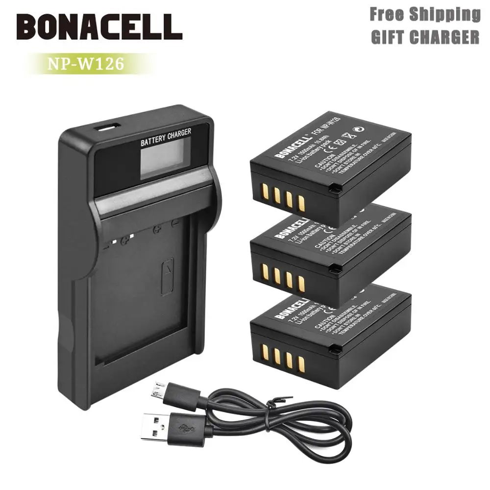 Bonacell для Fujifilm NP W126 W126S батарея + ЖК зарядное устройство X M1 A1 T1 X100F T2 A10 E2S T20 HS30EXR