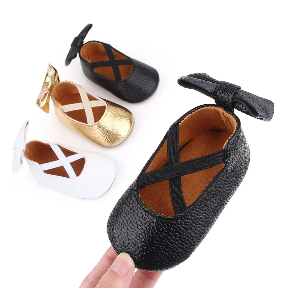 

Newborn Baby Shoes Baby Girls Shoes PU Anti-slip Bowknot Classic Princess Dress Shoes First Walker Toddler Crib Shoe Moccasins