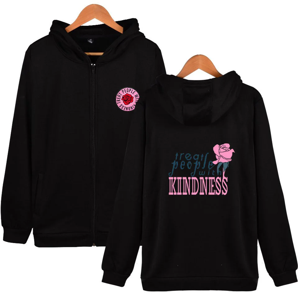 

Harry Stylish Treat People with Kindness Hoodies Men and Women Zipper Hoodies Letter Print Clothing Rose Coat