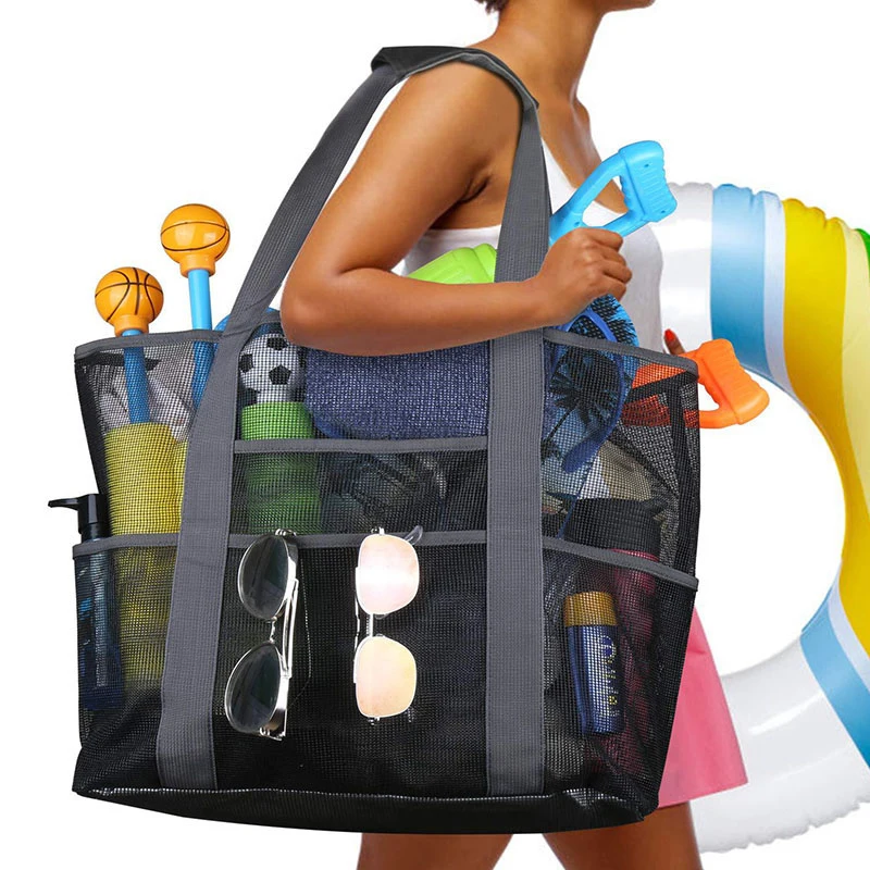

8 pocket summer large beach bag mesh durable beach bag waterproof tote bag