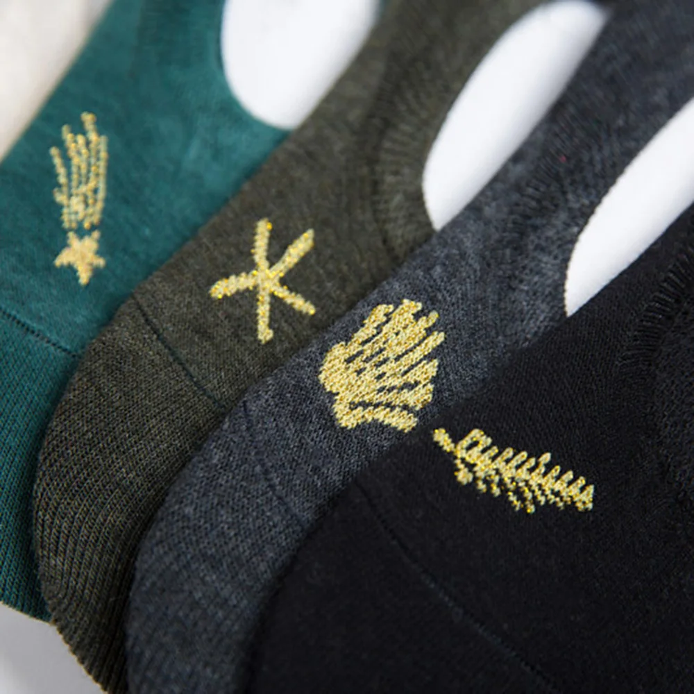 Embroidered Feather Expression Woman Socks Cool Invisible Cotton Brand Casual Boat Socks Spring Summer No Show Cotton Socks