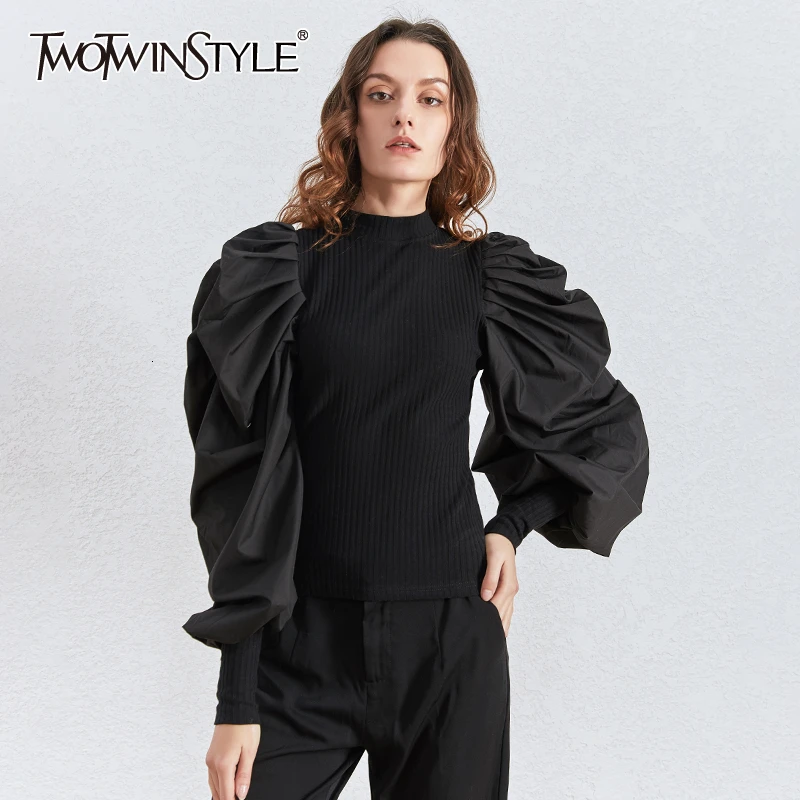 Женский свитер с круглым вырезом TWOTWINSTYLE трикотажный рюшами и длинными рукавами