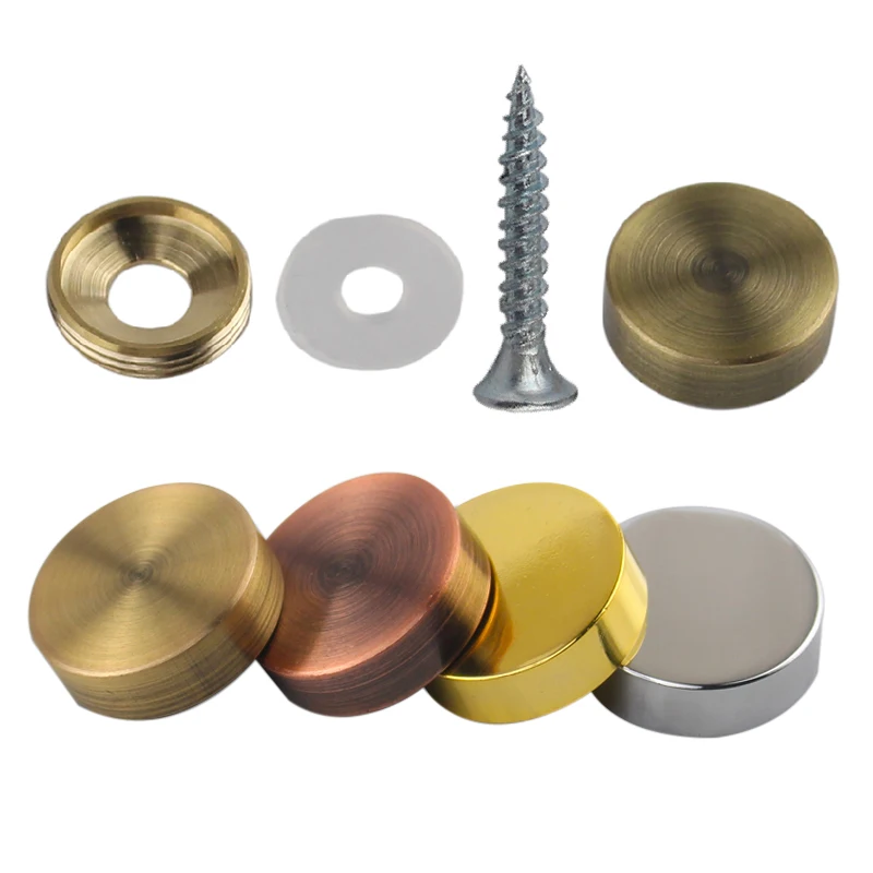 

4Pcs Antique Pure copper Decorative Nail mirror Fixing Screws Plastic Washers Flat Advertisement nail Fittings Brass Screw Cover
