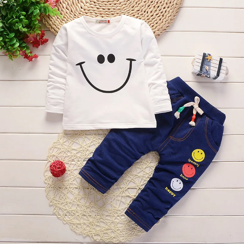 Baby Boy Clothes Korean Fashion Sports Plaid Jacket Smile T-shirt Pants 3PCS Infant Outfit Girl Suit Bebes Jogging Suits | Детская