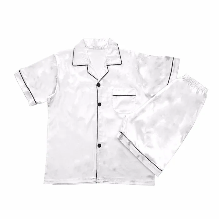 Spring Summer Men Faux Silk Pajamas Set Simple Pure Color Leisure Nightwear Short Sleeves Satin Sleepwear