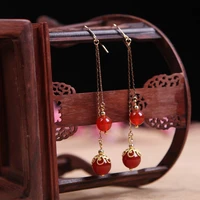 woman earring fashion dangle drop long hanging red stone earrings