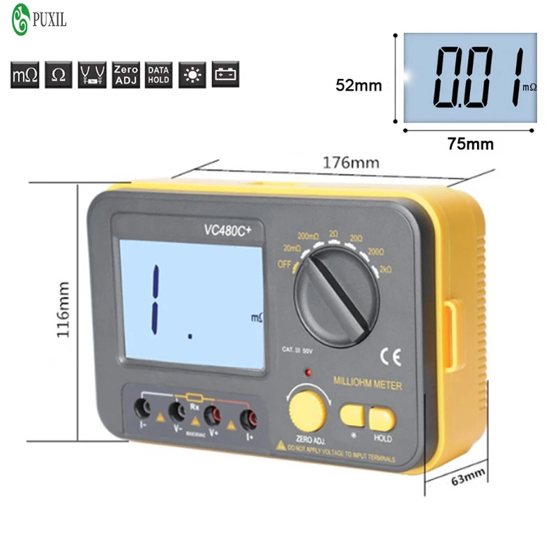Цифровой мультиметр высокоточный цифровой Milli ohm тестер низкого сопротивления