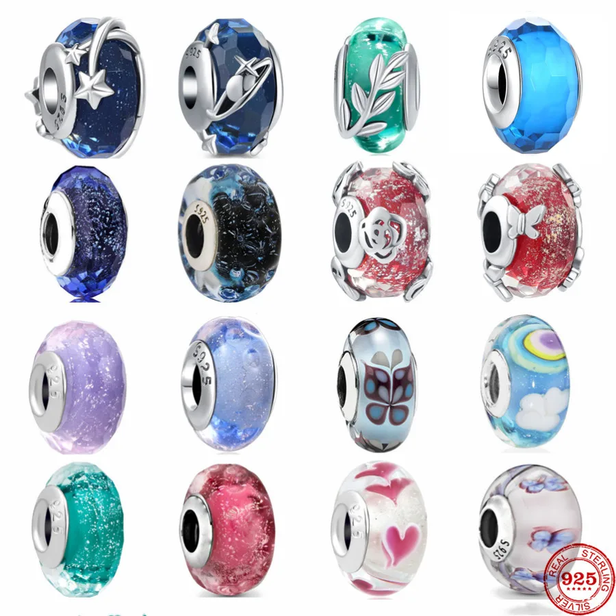 Новые серебряные стеклянные бусины Мурано с звездой, пузырьком, цветком и бабочкой для оригинального браслета Charms Beads для женщин.