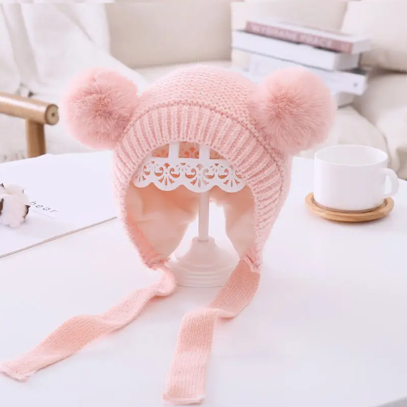 Милая шапка для маленьких девочек зимняя вязаная теплая детская шапочка с