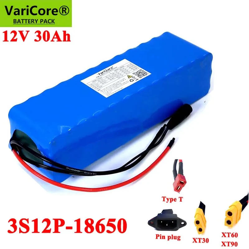 

11.1v 12V 30Ah 18650 Lithium Battery Pack 12.6v 30000mah Batteries for Miner's Lamp 800W Electric bicycle +3A Charger