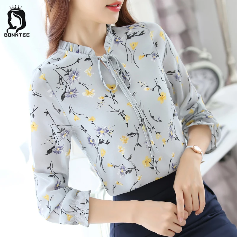 Блузка женская шифоновая с длинным рукавом модная свободная дышащая элегантная