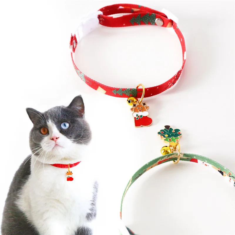 

Adjustable Christmas Necklace Collars for Cat Fashion Kawaii Deer Pattern Bells Collar Safety Pets Supplies Accessories