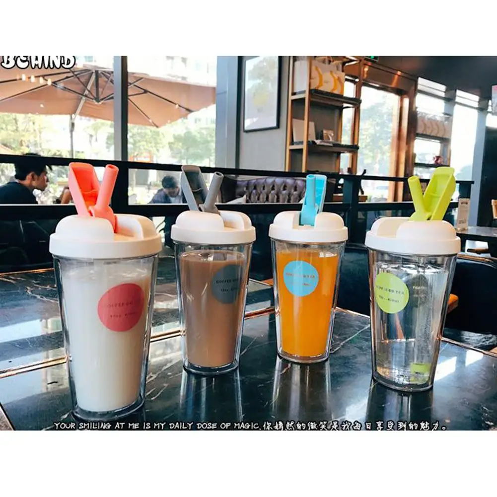 Studyset двухслойная бутылка для питья прозрачная портативная Питьевая солома