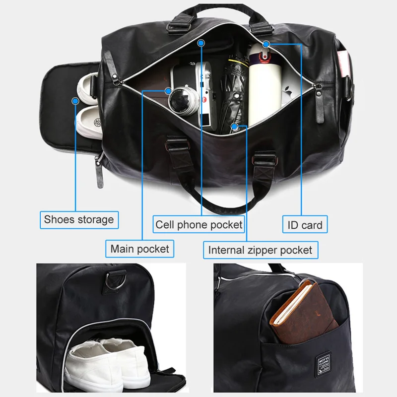 Male Leather Travel Bag Large Duffle Independent Shoes Storage Big Fitness Bags Handbag Luggage Shoulder Black B143 | Багаж и сумки