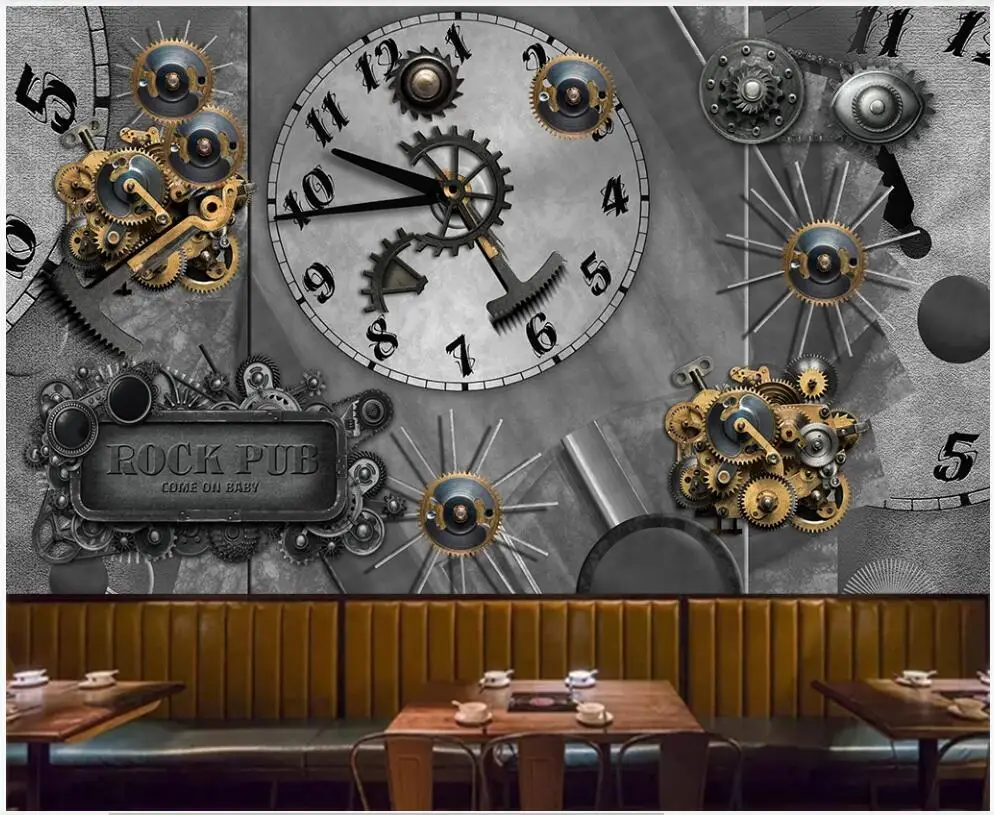 

Настенные 3D-обои на заказ, настенные ретро обои в стиле индастриал из тяжелого металла, с изображением ветра, часов, панк-бара, фотообои для гостиной
