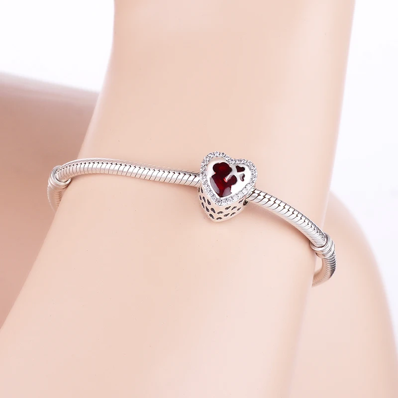 

Berloque Genuine 925 Sterling Silver Mother's Love Heart Charms Fit Original Snake Charms Bracelet Jewelry Making for Women