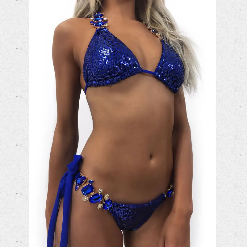 Женское сексуальное бикини 2019 с кристаллами Стразы купальник блестящими