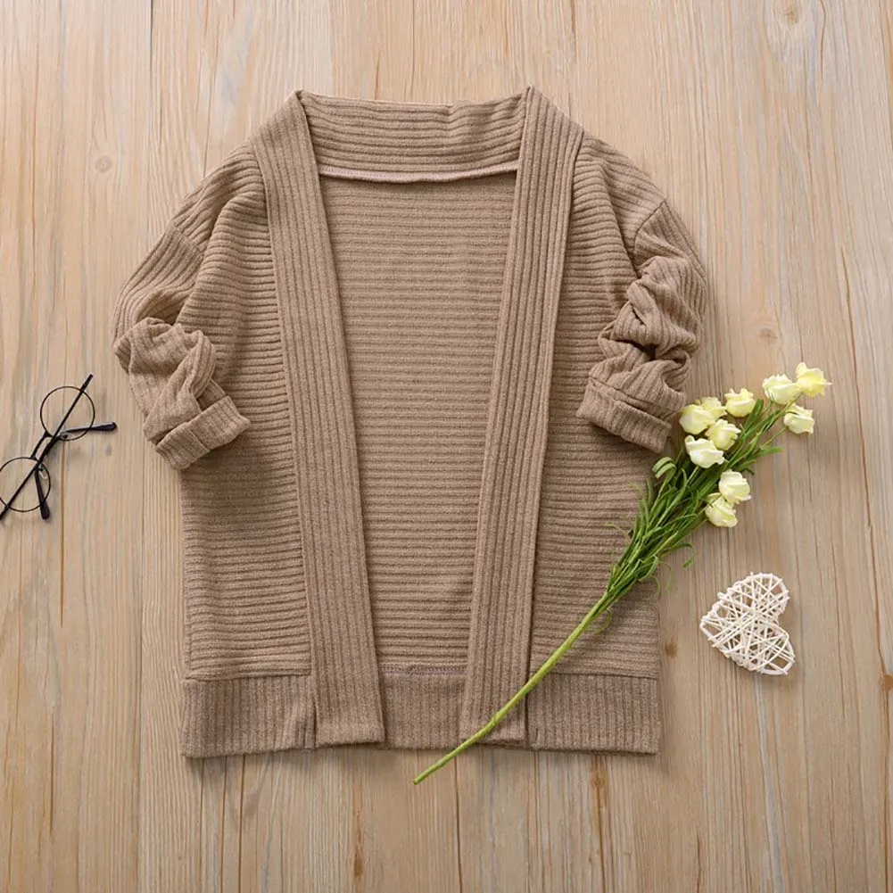 Su&eacute;ter de invierno para ni&ntilde;as, c&aacute;rdigan de punto de manga larga, Tops de punto para ni&ntilde;as, Color caqui/rojo vino, 2-7 a&ntilde;os-2