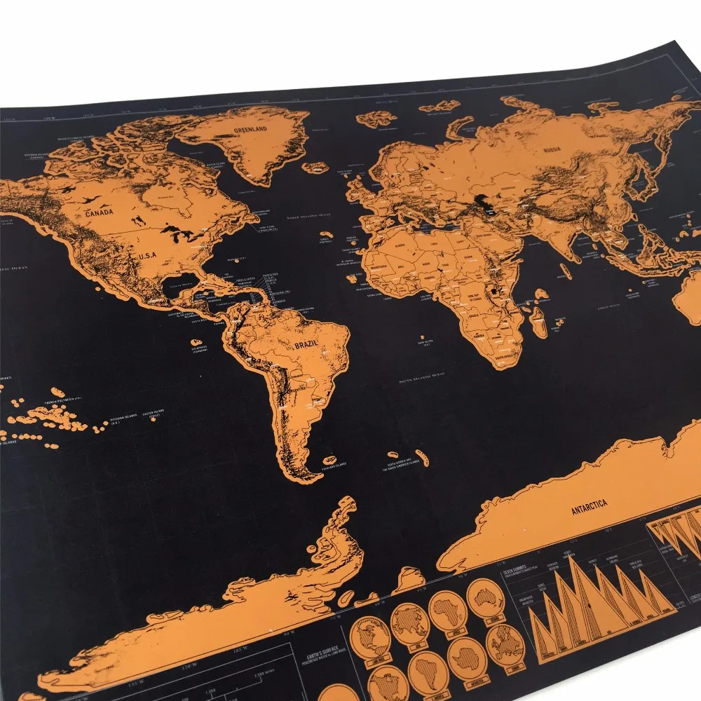 Высококачественная карта мира с царапинами черного цвета для украшения дома