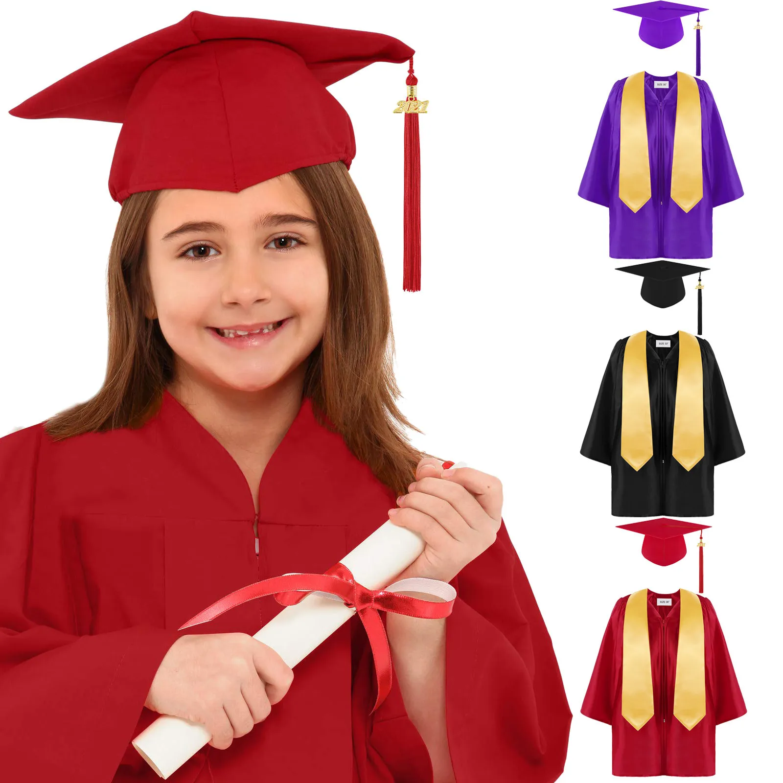 

Children Bachelor Gown Girls Performance Dress School Boy Class Team Wear Kids Party Robe with Bow Tie Baby Graduation Costume
