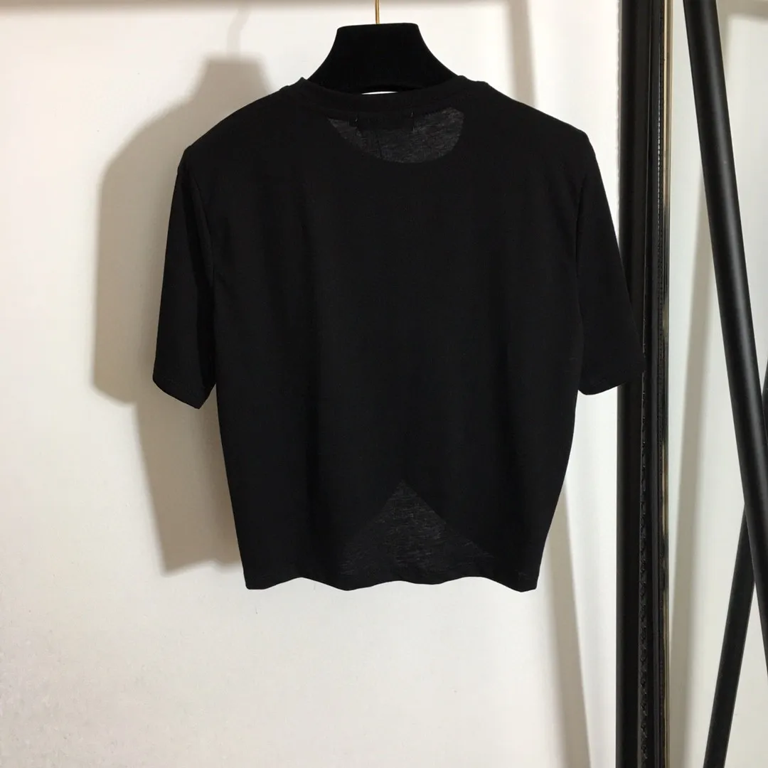 

High Quality Summer Women Portrait Print Pin Waist Slim Short Sleeve Short T-shirt Tops