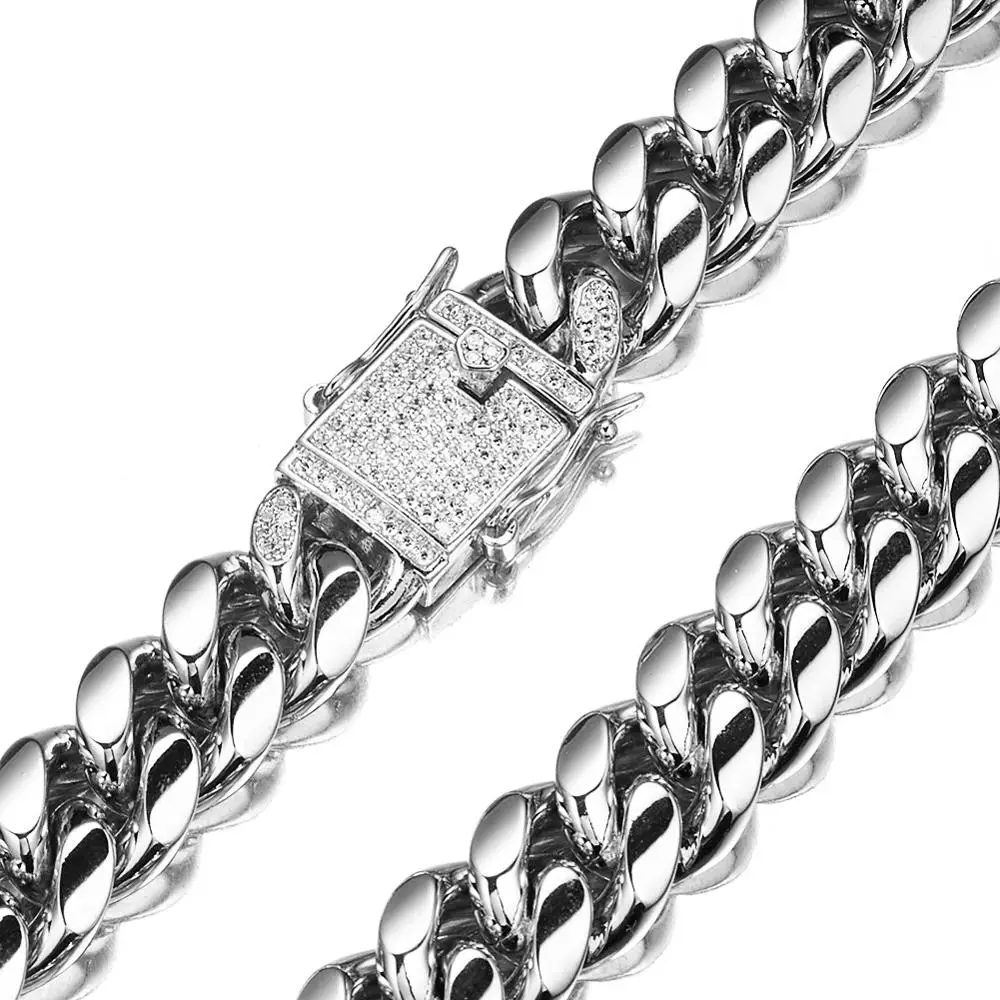 

12mm New Fashion Stainless Steel Silver Color Miami Cuban Curb Link Chain Mens Womens Necklace Or Bracelet Jewelry 7-40inch
