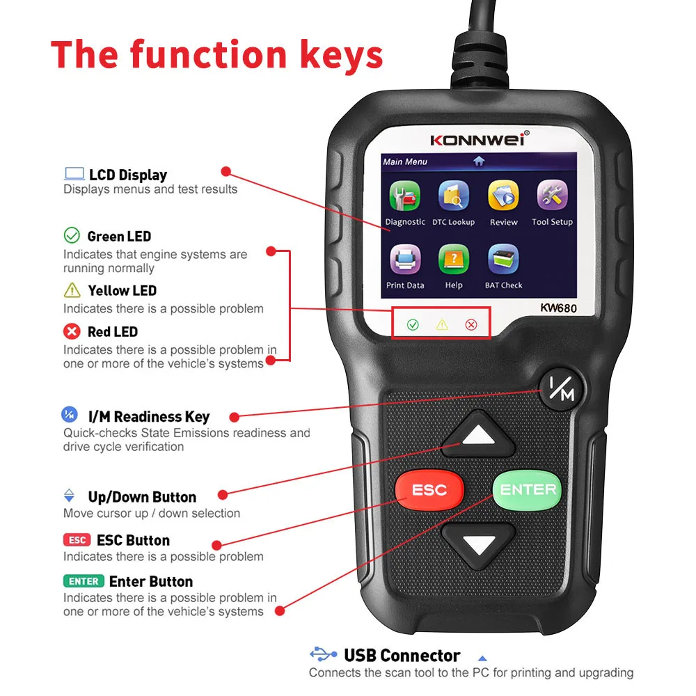 Новинка считыватель кодов KW680 OBD2 Автомобильный сканер неисправности двигателя