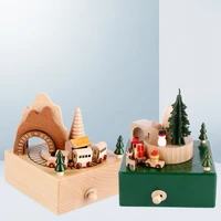 wooden music box home creative solid wood turntable christmas tree train carousel desktop ornaments crafts christmas gifts