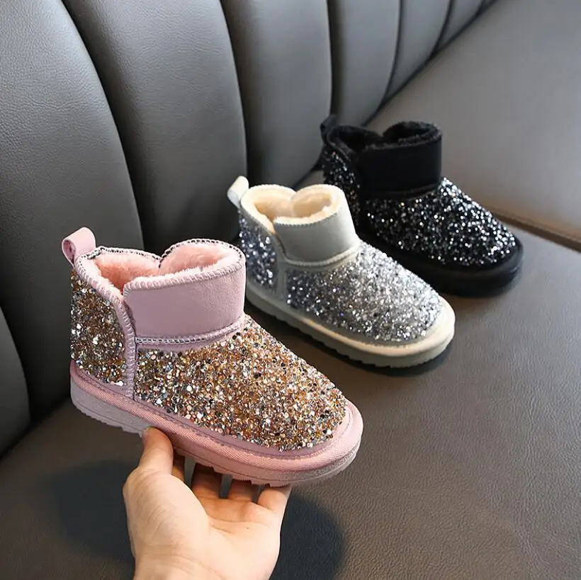 

Winter kids fashion snow boots thick child cotton sport shoes warm plush soft bottom baby girl boots winter ski boot for baby