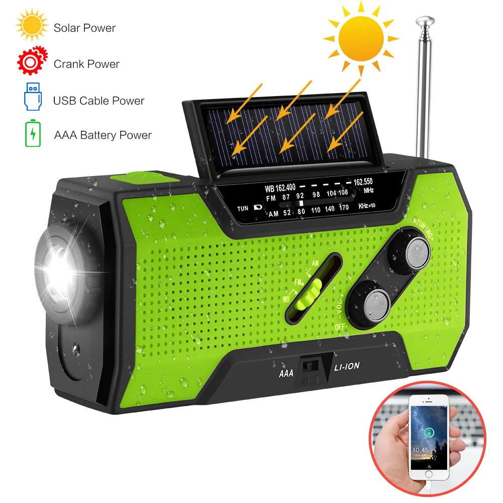 NOAA Погоды Радио аварийный ручной фонарь с солнечной рукоятка автономным