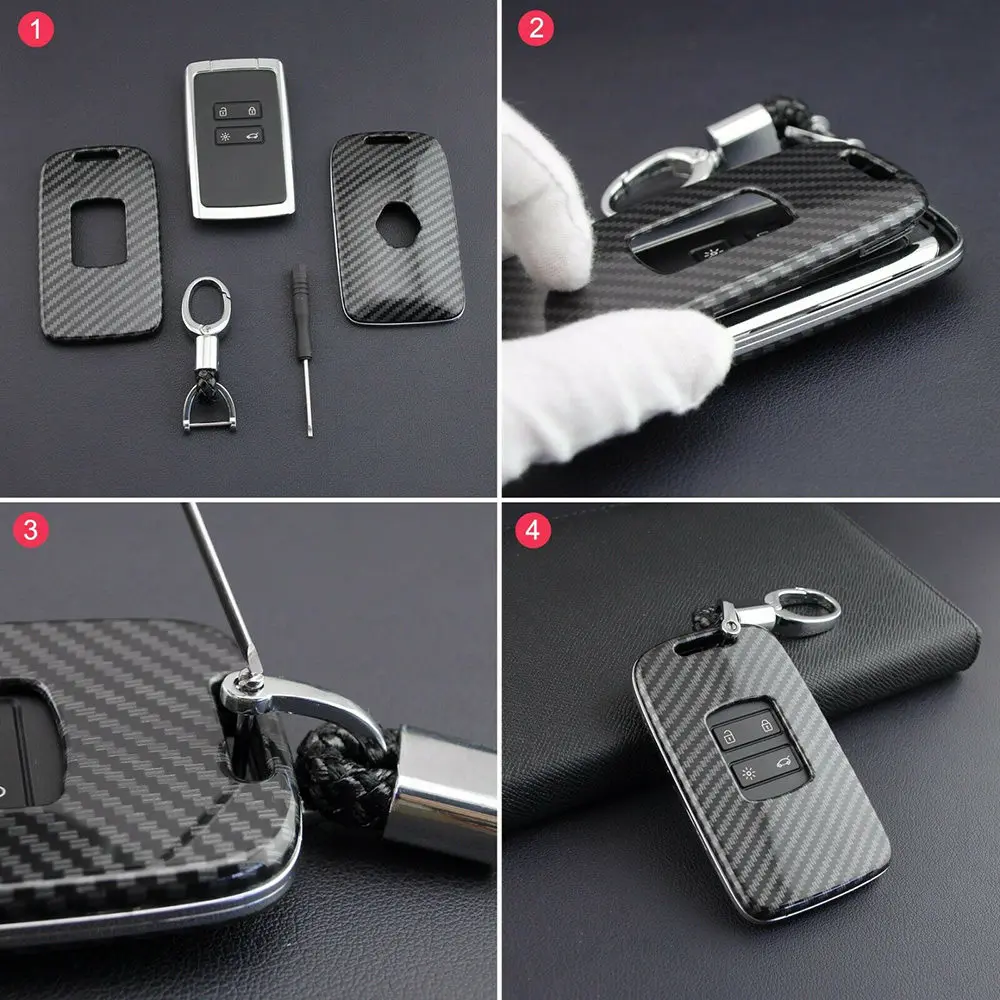 

Car Key Cover for Renault Key Cover Carbon Fiber Imitation Hard Key Case Chain For Renault Kadjar Megane Koleos