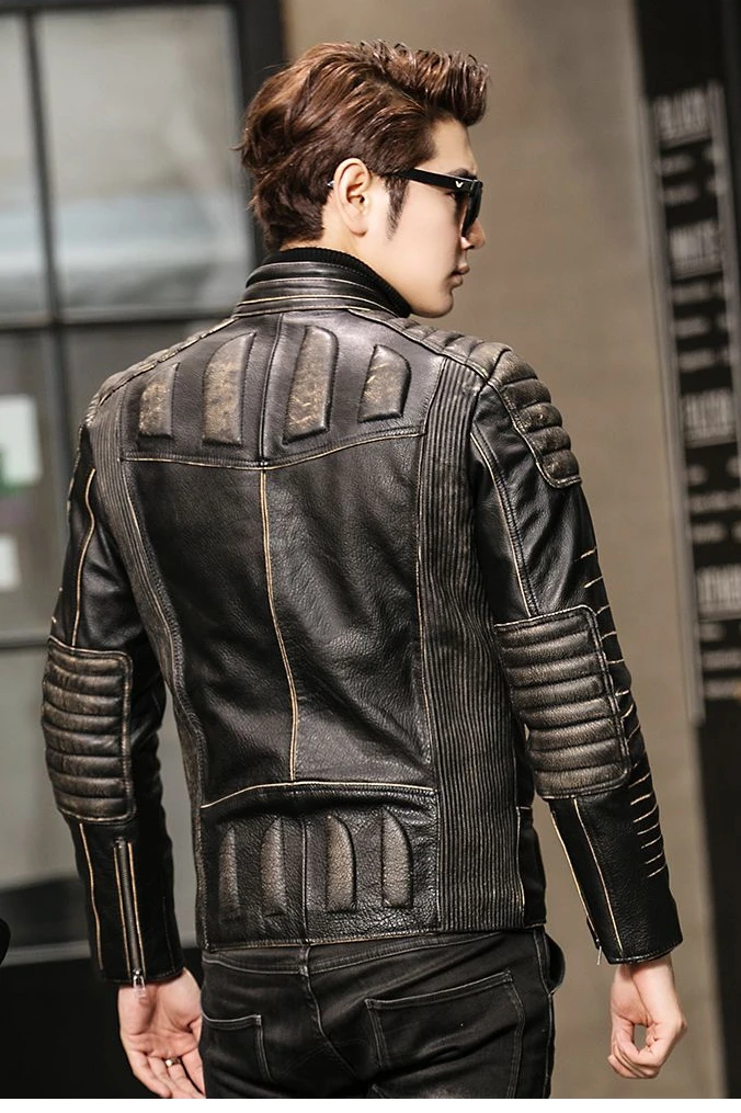 

2021 Biker AVIREXFIY Jacket Genuine Thick Cowhide Slim Fit Men Winter Short Leather Motorcyclist Coats M-XXXXXL