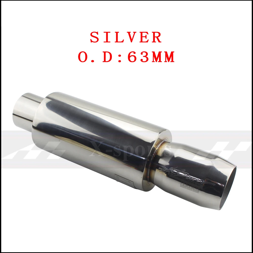 silver 63MM Выхлопные системы автомобиля наконечник глушителя выхлопной трубы Высокое качество Универсальный нержавеющая сталь 304 интерфейс: 51 57 63 мм экспорт: 76 мм глушители - Цвет: silver 63MM