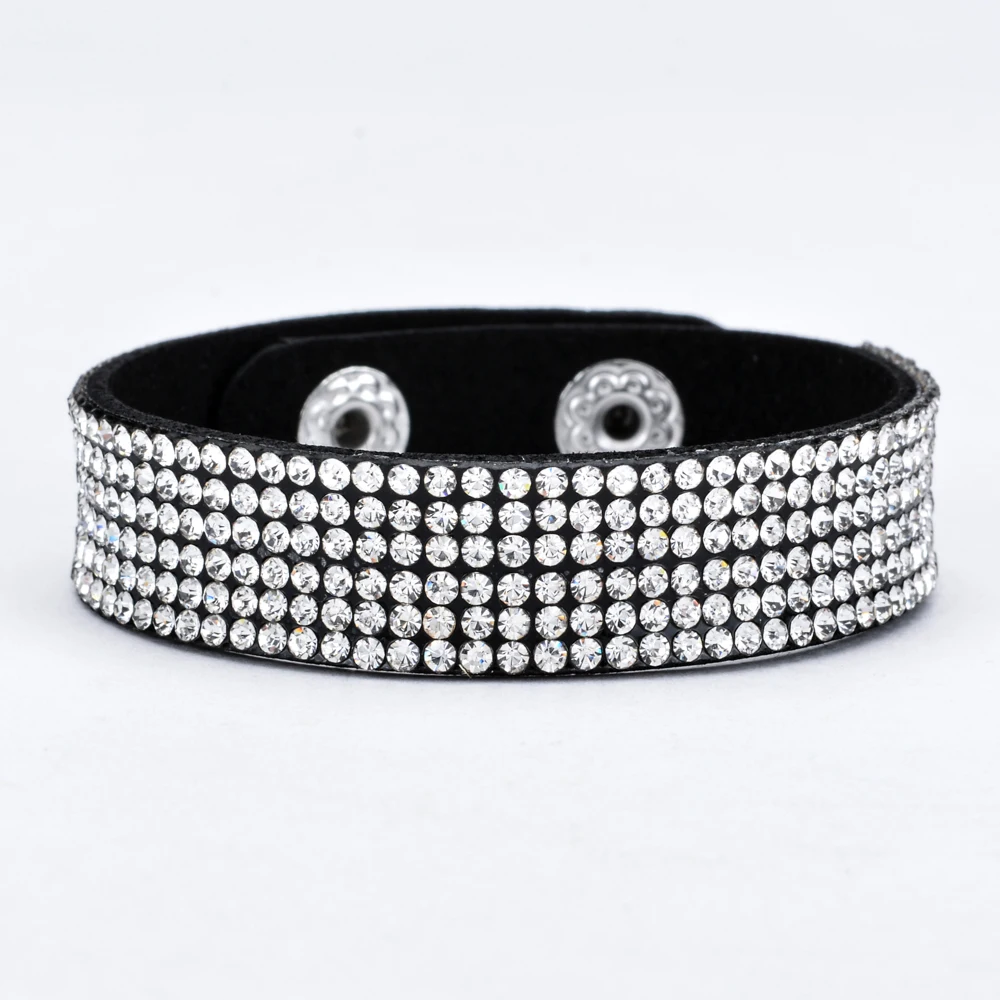 Женские широкие кожаные браслеты многослойные Стразы цветной оберточный