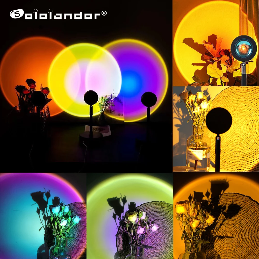 

USB Sunset Projector Lamp Rainbow Atmosphere Led Night Light for Home Bedroom Coffe shop Background Wall Decoration Table Lamp