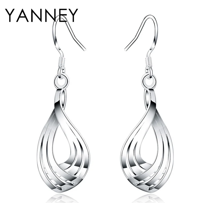

YANNEY 925 Sterling Silver 44MM Ripple Drop Drop Earrings For Women Fashion Jewelry Wedding Gifts